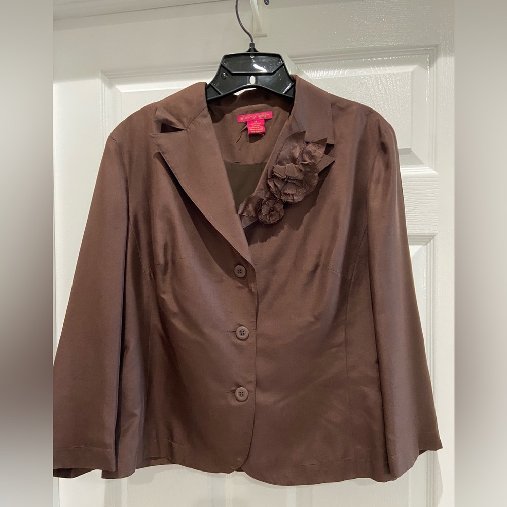 Sunny Leigh Brown Women's Silk Jacket with Floral Detail, size 12